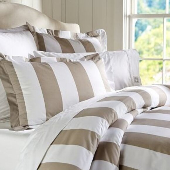 Pottery Barn PB Classic 400 Thread Count Duvet Cover in Stripe / Taupe - Picture 1 of 6